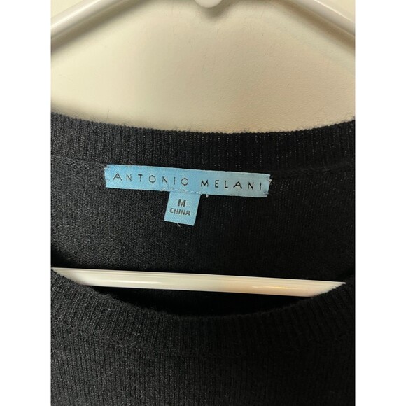 Antonio Melani Sweater Womens Medium Black 100% Cashmere Ruffle Trim Crewneck - Picture 3 of 7